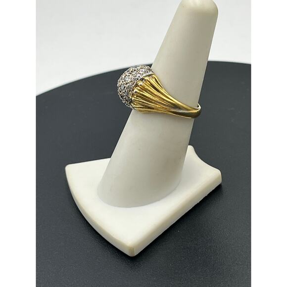 PK 925 Vintage Gold Tone Sterling Silver Round Ball Cubic Zirconia Ring Sz 7.25 - Picture 2 of 11
